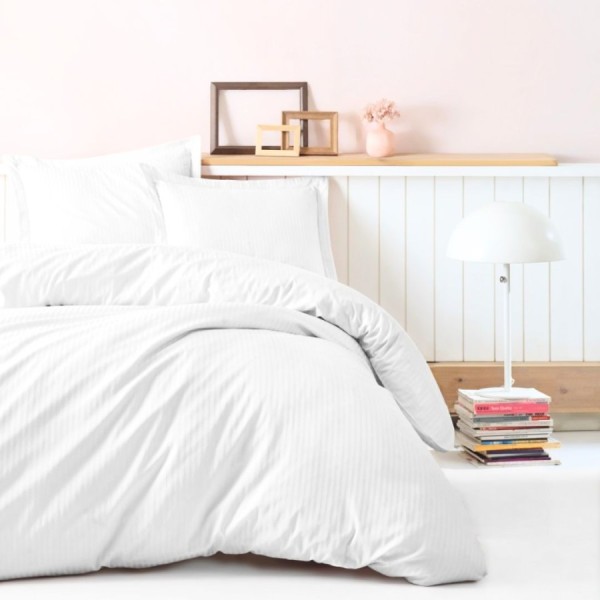 Lenjerie de pat premium Cotton Box Stripe White bumbac satinat alb cu dungi fine