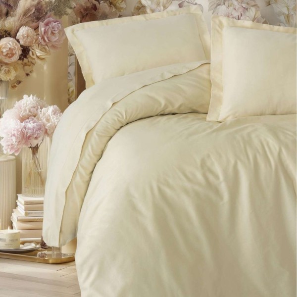 lenjerie pat Cotton Box Elegant Bej din bumbac satinat mercerizat bej uni cu aspect premium