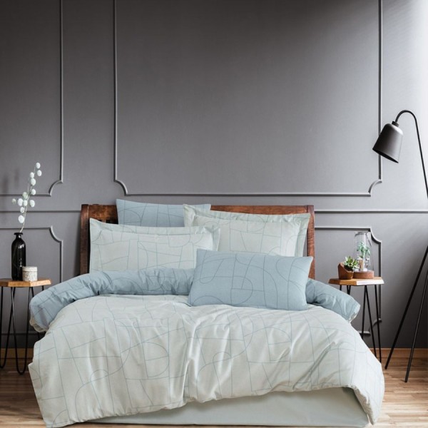 Lenjerie pat satin Nordic Mavi Bleu Class Home design geometric