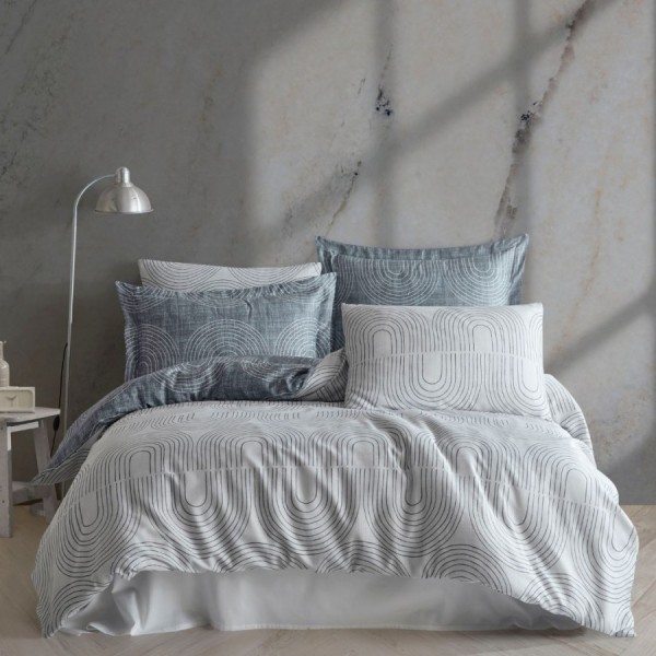 Lenjerie de pat gri și alb, model geometric, set de 6 piese, Class Home Collection, 100% bumbac satinat Pietro ice