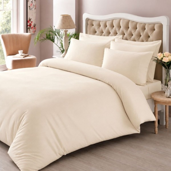 Lenjerie de pat crem Stripe din satin de bumbac cu model de dungi fine, set elegant TAC