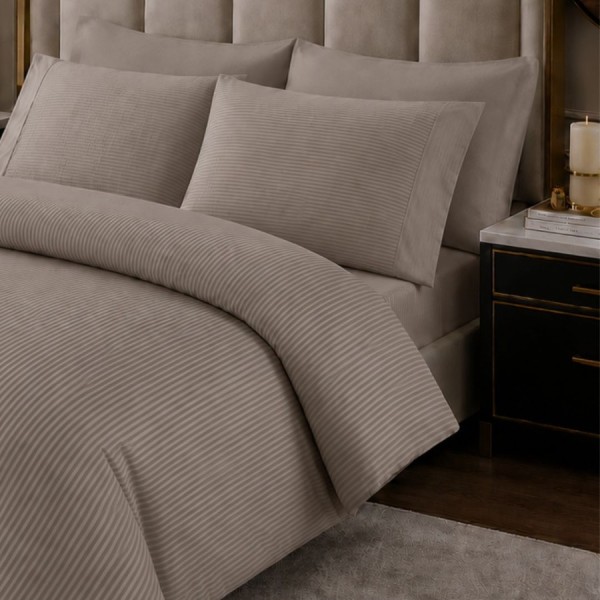 Lenjerie de pat TAC Premium Satin de Lux Stripe gri antracit, dungi 0.5 cm, bumbac 100% satinat, pat dublu, 6 piese