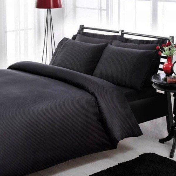 Lenjerie pat TAC premium satin de lux Stripe negru, model cu dungi discrete, bumbac 100% satinat mercerizat