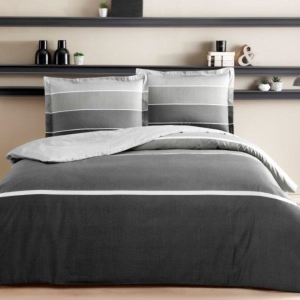 Lenjerie pat 1 persoana bumbac 100% satinat TAC Hazel Antracit model modern gri