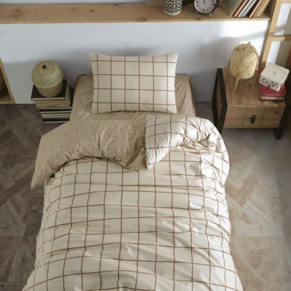 Lenjerie pat 1 persoana Cozy Home Kare Bej carouri crem