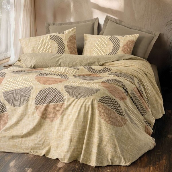 Lenjerie pat 1 persoana Cotton Box Moona Brown bumbac ranforce model geometric maro bej