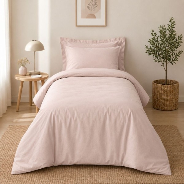 Lenjerie pat 1 persoana Cotton Box Plain Roz Pudra din bumbac ranforce cu design uni elegant