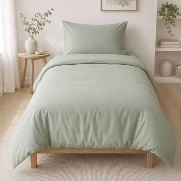 Lenjerie pat 1 persoana Cotton Box Plain Verde Sage din bumbac ranforce cu design uni elegant