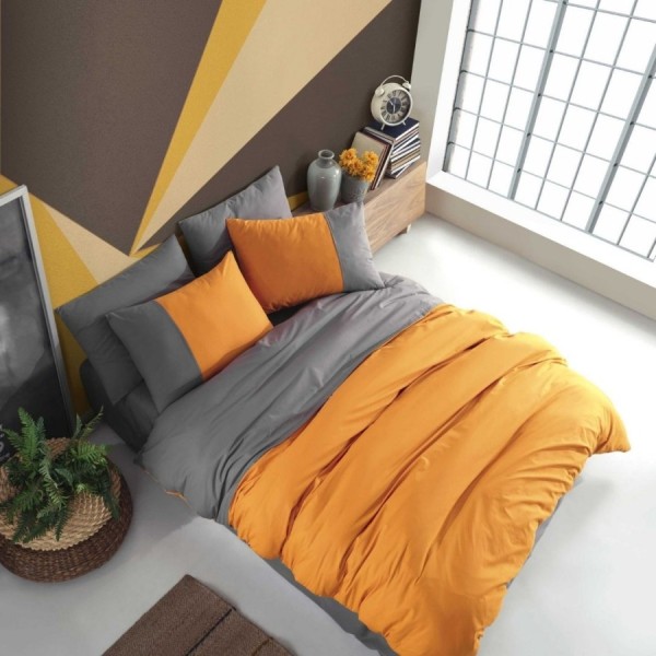 lenjerie pat 1 persoana Hobby Home Diamond Orange Anthracite