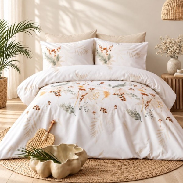 Lenjerie pat bumbac 100% ranforce, 6 piese, First Choice, Chanel Ecru floral