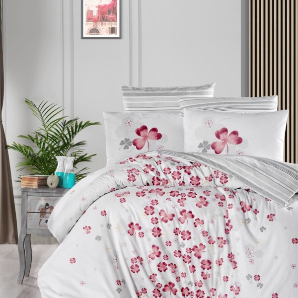 Lenjerie de pat Story Home Change Powder din bumbac cu model floral roz și gri