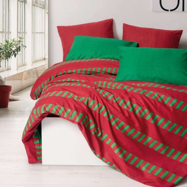 Lenjerie pat Craciun 1 persoana bumbac ranforce Holly Green