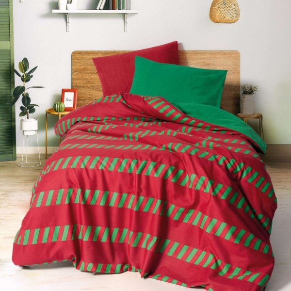 Lenjerie pat Craciun 1 persoana bumbac ranforce Holly Green