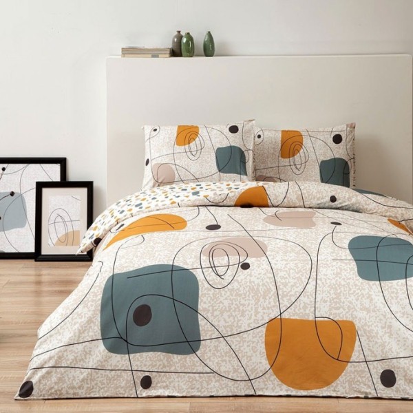 Lenjerie pat bumbac 100% ranforce Edna cu elastic 6 piese model geometric colorat