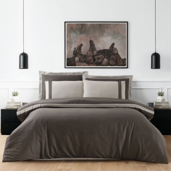 Lenjerie pat de lux Alara Maro Iron La Romano, bumbac satinat 300TC, cu broderie si contrast crem