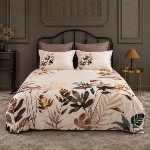 Lenjerie pat de lux premium satin, La Romano, 300TC, Monet frunze tropicale