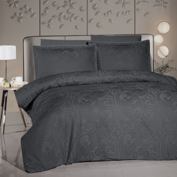 Lenjerie de pat La Romano Tracy Steel Gri bumbac satinat 300 TC model ornamental paisley gri antracit