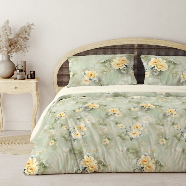lenjerie pat dublu 3D bumbac 100% ranforce Dream floral verde salvie imprimeu digital