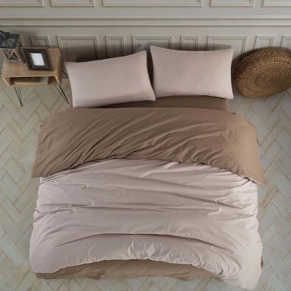 Lenjerie de pat Nazenin Home din bumbac 100% ranforce, design bej și maro