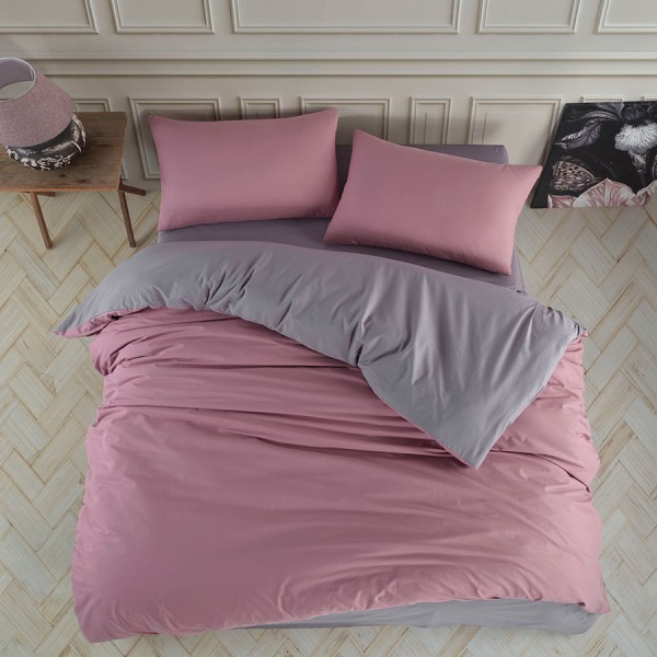 Lenjerie de pat Nazenin Home din bumbac 100% ranforce, design roz și gri deschis