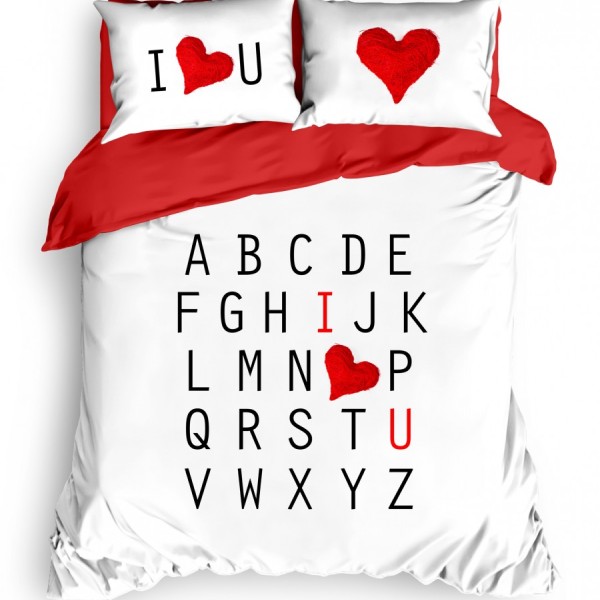 Lenjerie de pat dublu bumbac 100% ranforce Club Cotton Love Name alb-roșu-negru cu litere și inimioare