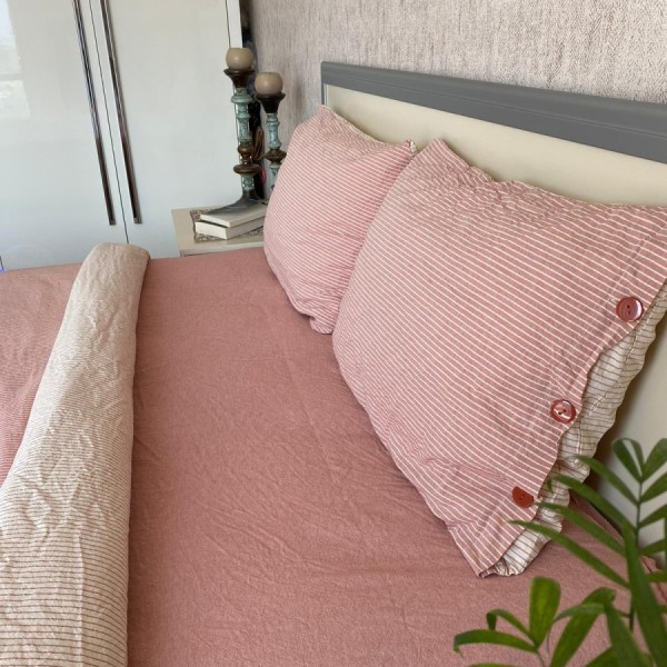 Lenjerie de pat dublu din bumbac 100% ranforce model Club Cotton Pure Terra cu design simplu în nuanțe de roz și alb