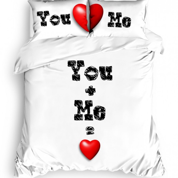Lenjerie de pat dublu bumbac 100% ranforce Club Cotton You&Me alb-roșu-negru cu design modern și inimi roșii