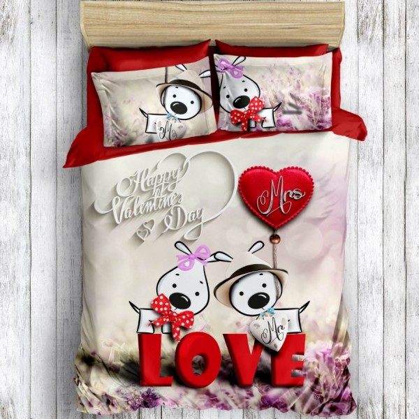 Lenjerie de pat dublu bumbac 100% ranforce Club Cotton Yumy TK, căței îndrăgostiți