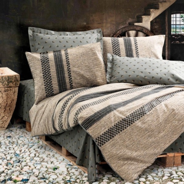 Lenjerie pat dublu Cotton Box Arlo Brown bumbac ranforce model rustic maro bej
