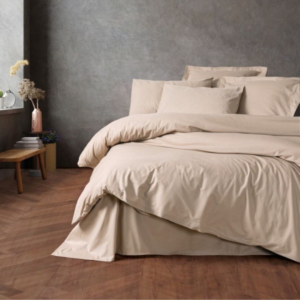Lenjerie pat dublu Cotton Box Plain Beige bumbac ranforce design uni bej elegant