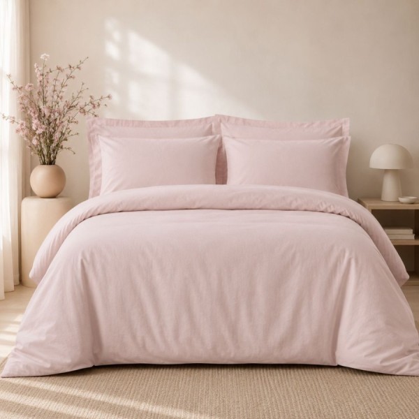 Lenjerie pat dublu Cotton Box Plain Roz Pudra bumbac 100% ranforce design uni delicat
