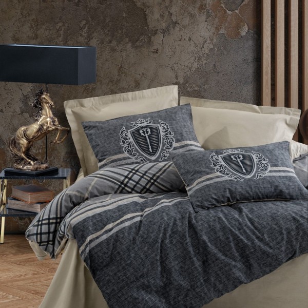 Lenjerie de pat Thor-Beige cu nuanțe de bej și gri, motive decorative elegante