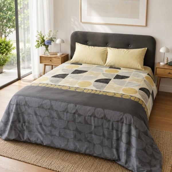 Lenjerie pat dublu Cotton Box Formo Bej bumbac 100% ranforce model geometric bej gri