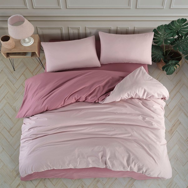 Lenjerie de pat Nazenin Home Rose din bumbac 100% ranforce, design roz deschis și roz închis