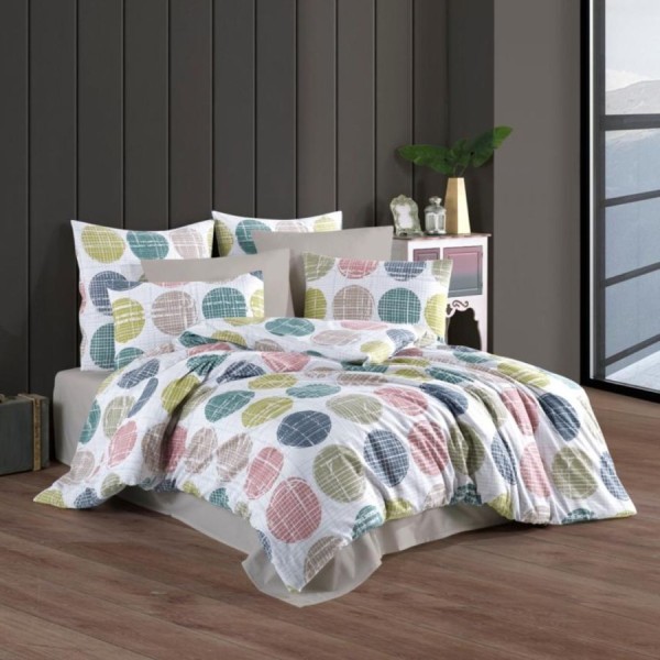 Lenjerie de pat cu cercuri colorate Nazenin Home din bumbac 100% ranforce, calitate premium