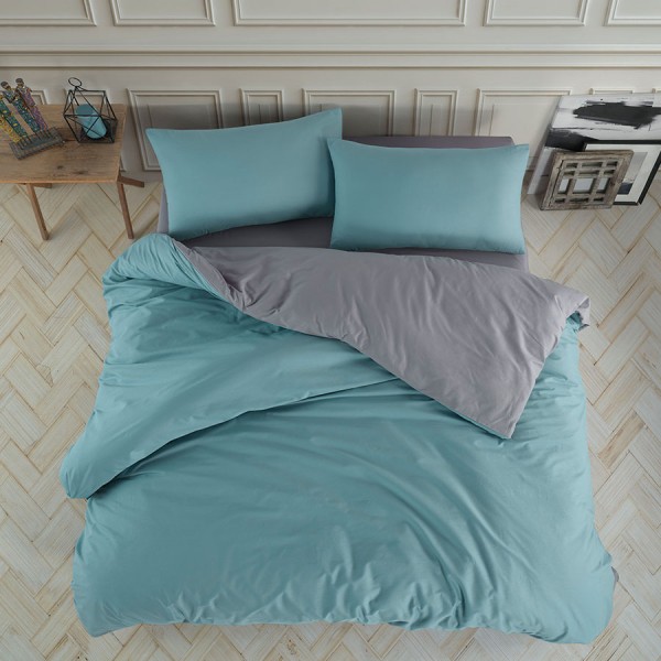 Lenjerie de pat Nazenin Home Turcoaz din bumbac 100% ranforce, design turcoaz și gri deschis