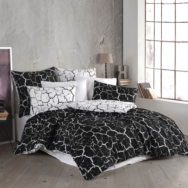 Lenjerie de pat bumbac 100% ranforce cu design marmură alb-negru