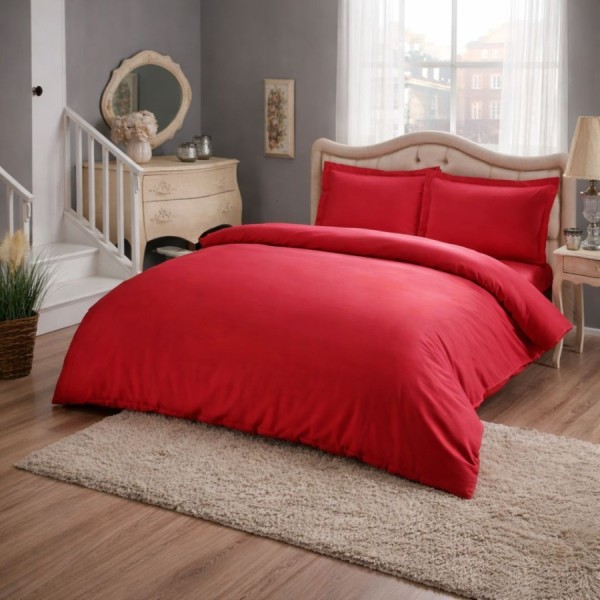 lenjerie pat bumbac satinat TAC Basic Rosu simpla eleganta rosie
