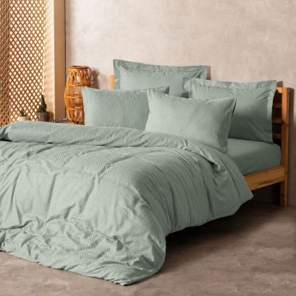 Lenjerie pat dublu Cotton Box Plaid Verde bumbac jacquard ranforce model cu carouri fine