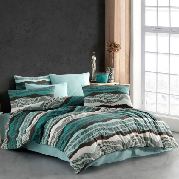 Lenjerie de pat din bumbac ranforce verde-maro cu design abstract din colecția Dream