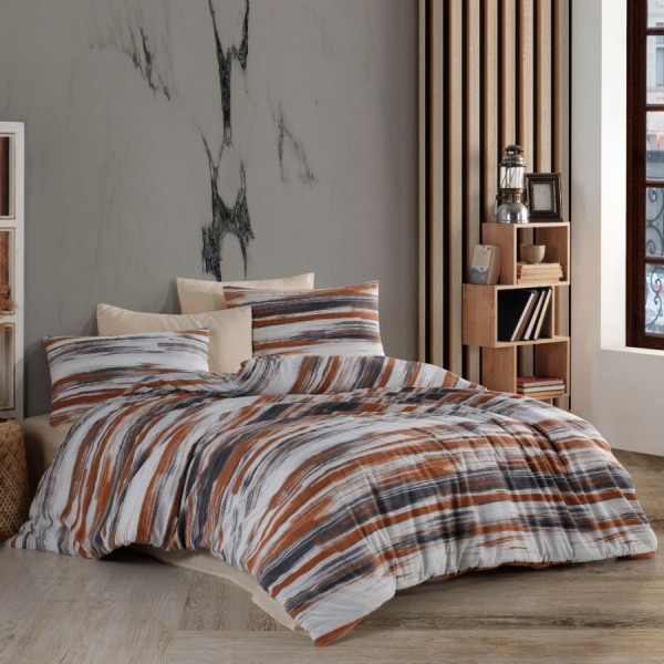 Set de lenjerie de pat Nazenin Home din bumbac ranforce, 4 piese, model Dolce, cu design modern în nuanțe de maro, alb și gri