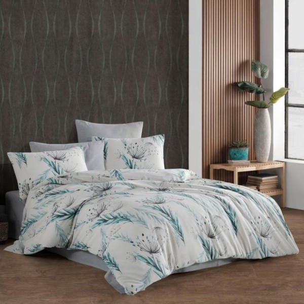 Lenjerie de pat Dream Ceila Mint, bumbac ranforce, design floral verde mentă și gri, eleganță și confort pentru dormitor.