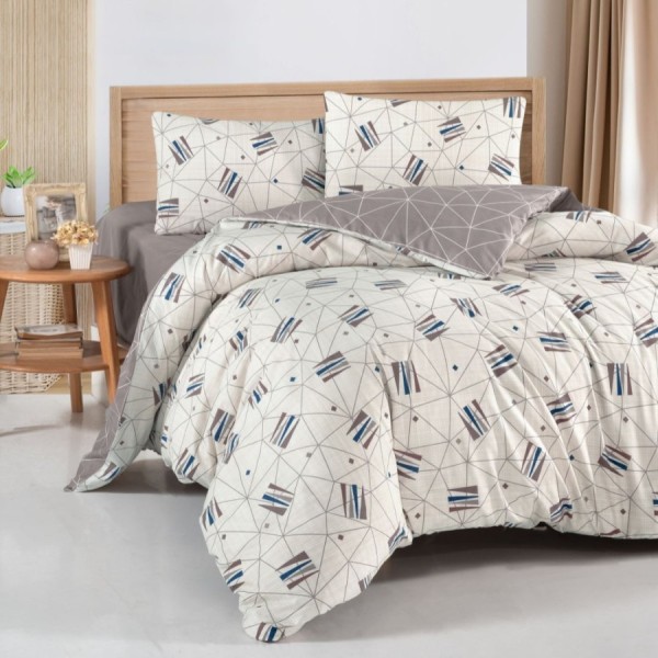 Lenjerie pat dublu bumbac 100% ranforce Adrian Mink geometric bej gri 200x220 cm