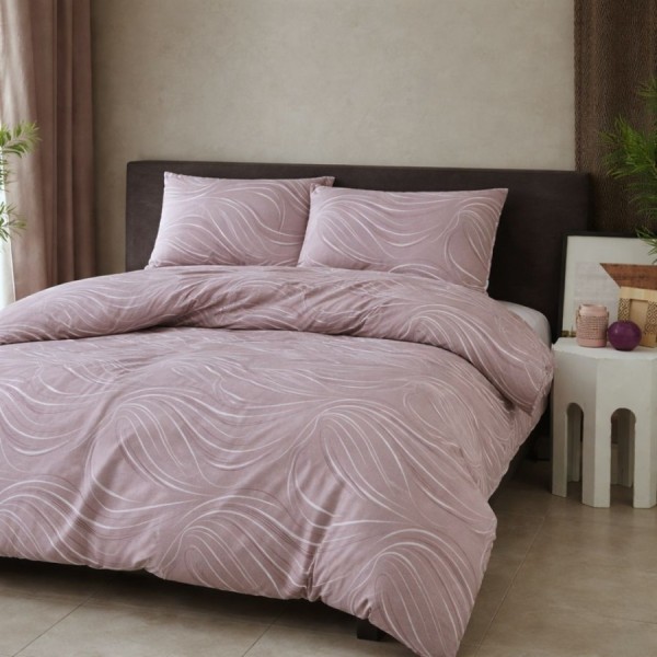 Lenjerie pat dublu bumbac 100% ranforce Donis lila cu linii ondulate