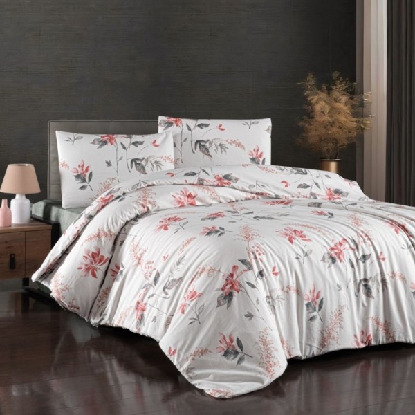 Lenjerie pat dublu bumbac 100% ranforce Karen Berry cu flori