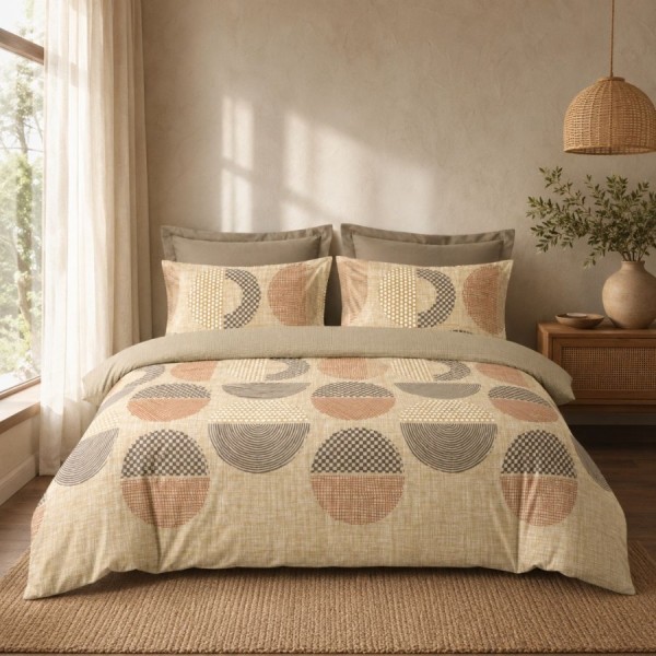 Lenjerie pat dublu Cotton Box Moona Brown bumbac 100% ranforce model geometric maro bej
