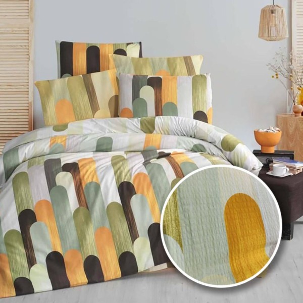 Lenjerie de pat dublu din bumbac 100% creponata cu cearceaf pilota 180x220cm, imprimeu geometric