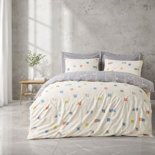 Lenjerie pat dublu cu elastic Cotton Box Evo Gri bumbac 100% ranforce design geometric