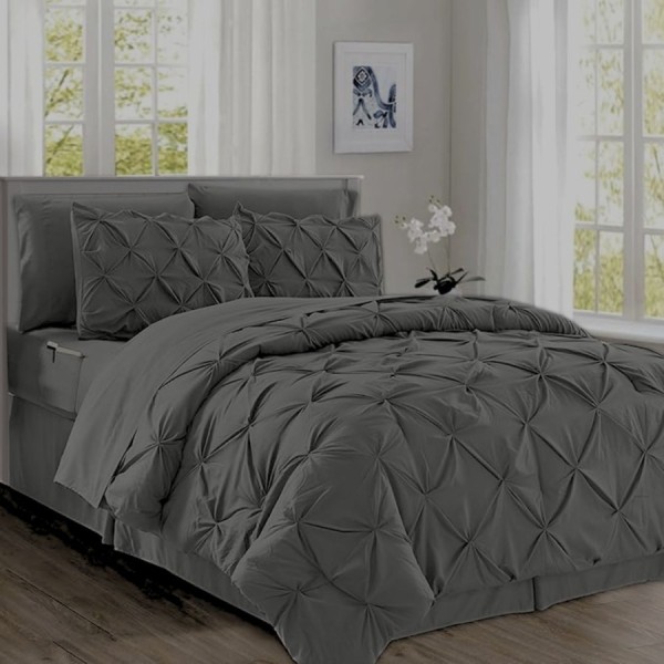 Llenjerie de pat din finet gri închis cu pliuri decorative, 6 piese