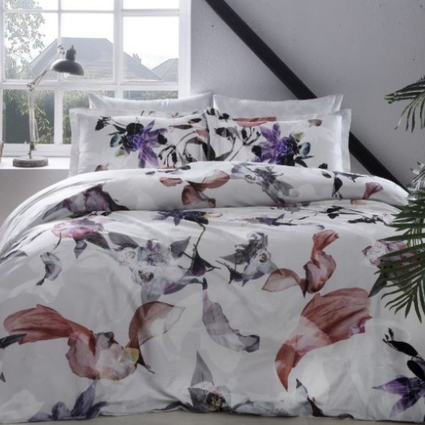 Lenjerie pat dublu satin cu flori moderne TAC DELUX Garoa